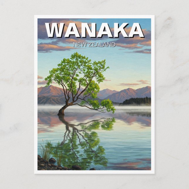 Sjö Wanaka Träd New Zealand Travel Vykort (Framsida)