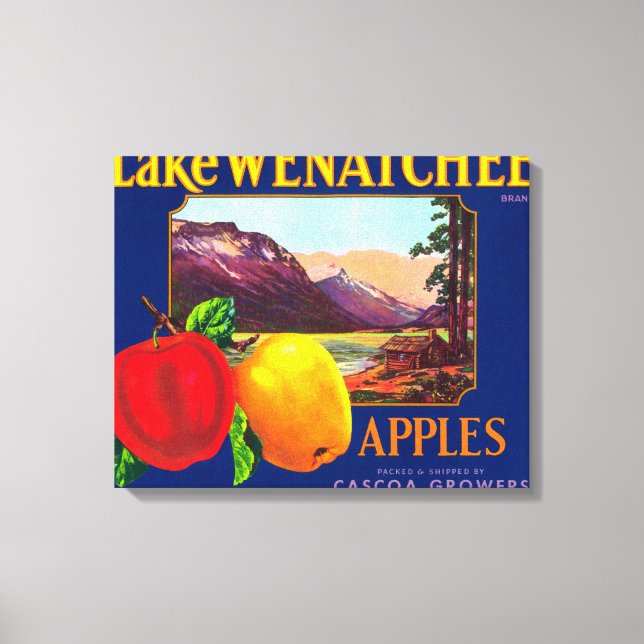 Sjö Wenatchee Apple Label (blå) - Cashmir, WA Canvastryck (Framsida)
