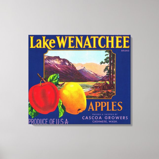 Sjö Wenatchee Apple Label (blå) - Cashmir, WA Canvastryck (Framsida)