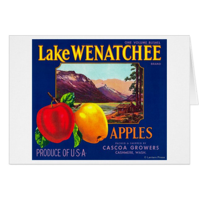 Sjö Wenatchee Apple Label (blå) - Cashmir, WA Hälsningskort (Framsidan Horizontal)