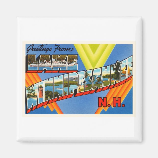 Sjö Winnipesaukee #2 New Hampshire NH Old Travel Magnet (Framsidan)
