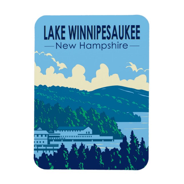 Sjö Winnipesaukee New Hampshire Travel Art Retro Magnet (Vertikal)