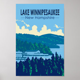 Sjö Winnipesaukee New Hampshire Travel Art Retro Poster