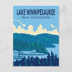 Sjö Winnipesaukee New Hampshire Travel Art Retro Vykort