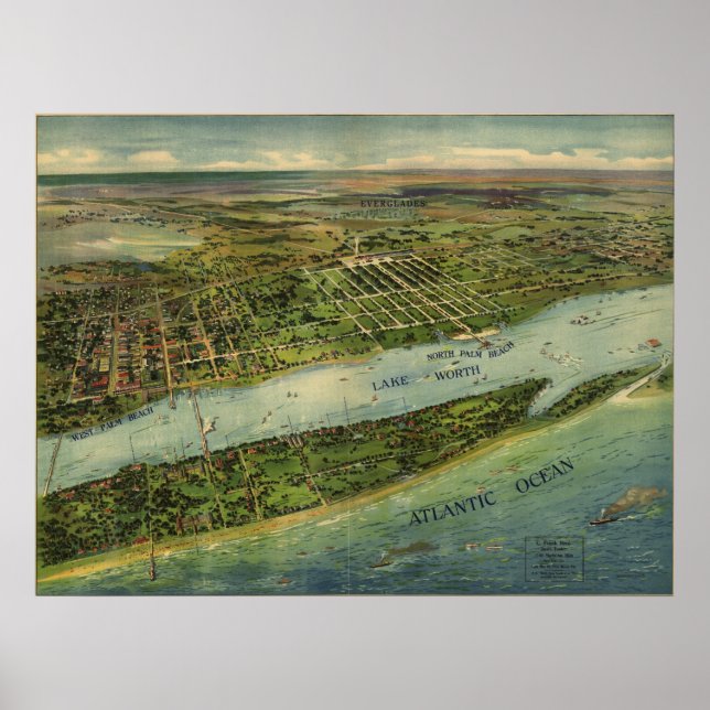 Sjö Worth Handflatan Beach FL Birds Öga Panoramic  Poster (Framsidan)
