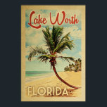 Sjö Worth Handflatan Träd Vintage resor Poster<br><div class="desc">En unik retro från mitten av århundradet,  modern Sjö Worth Florida-konst i vintage resor poster stil. Den har en böjd handflatan träd på sandstranden med hav under ett blått grumligt himlar.</div>