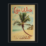 Sjö Worth Handflatan Träd Vintage resor Vykort<br><div class="desc">En unik retro från mitten av århundradet,  modern Sjö Worth Florida-konst i vintage resor poster stil. Den har en böjd handflatan träd på sandstranden med hav under ett blått grumligt himlar.</div>