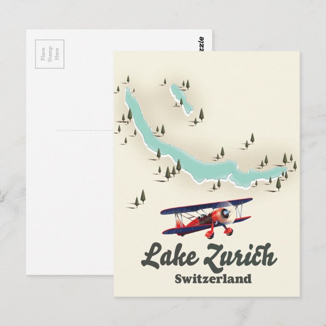 sjö Zürich Schweiz karta Vykort (Fram/baksida)