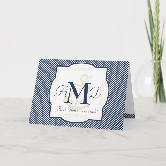 Sjöankare Båt Diagonala Ränder Virvlar Modernt Tack Kort (Framsida)