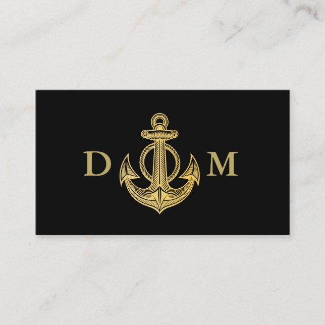 Sjöankare Båt Kapten Monogram Svart Visitkort (Framsida)