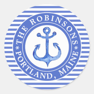 Sjöankare Marinblå Personlig Runt Klistermärke