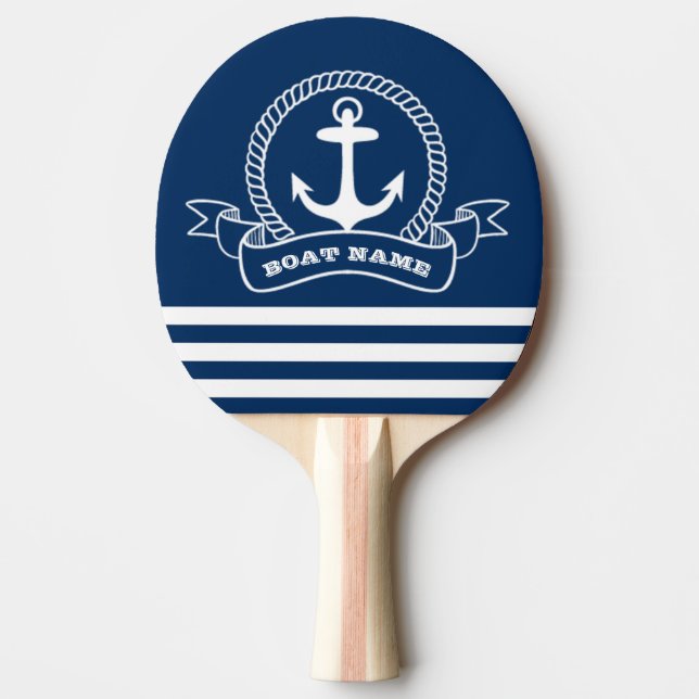 Sjöankare Marinblå Randig Pingisracket (Framsidan)