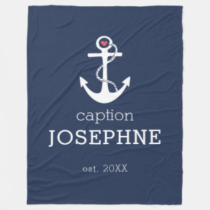 Sjöankare marinblå text personlig fleecefilt