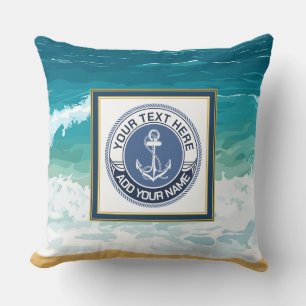 Sjöankare Ocean Wave Anpassat Namn Kudde