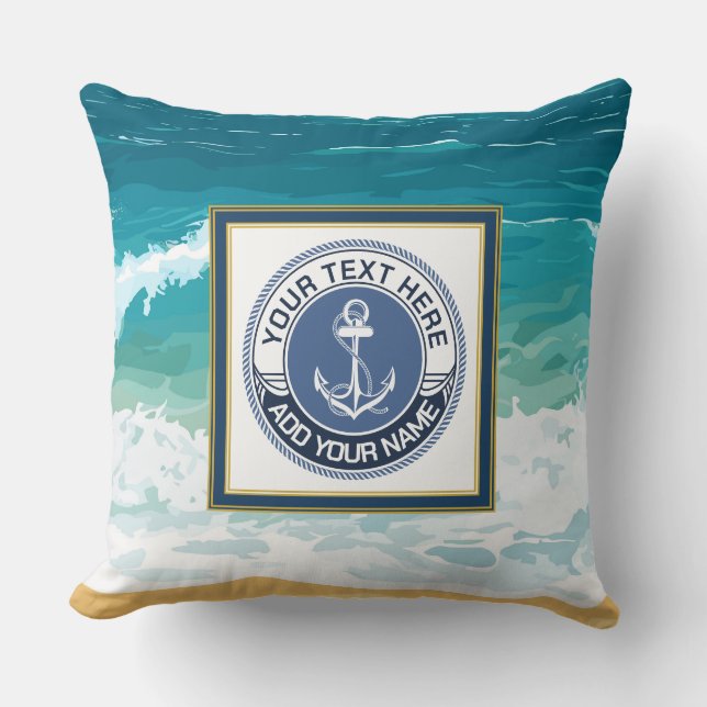Sjöankare Ocean Wave Anpassat Namn Kudde (Framsida)