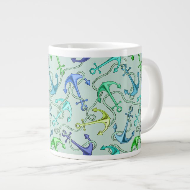 Sjöankare och Rope Mönster Jumbo Mugg (Framsida höger)