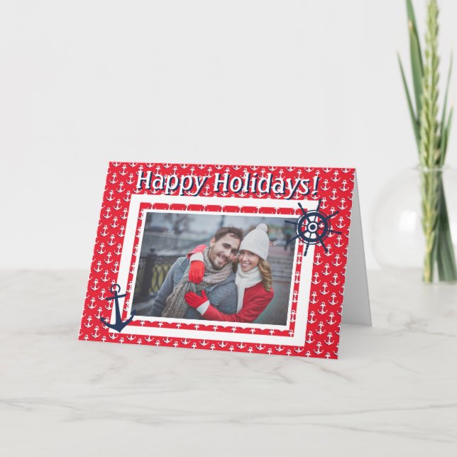 Sjöankare och skeppsratt med eget foto och text helgkort (Framsida)