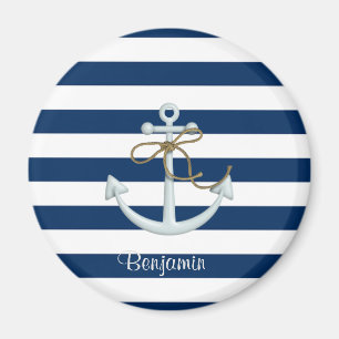 Sjöankare på marinblå ränder-Personlig Magnet