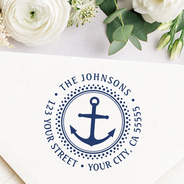 Sjöankare returadress självfärgande stämpel (Nautical anchor return address self-inking stamp)