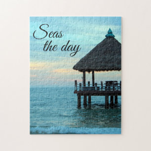 Sjöar Dagen Beach Tiki Hut Jigszawa Puzzle Pussel