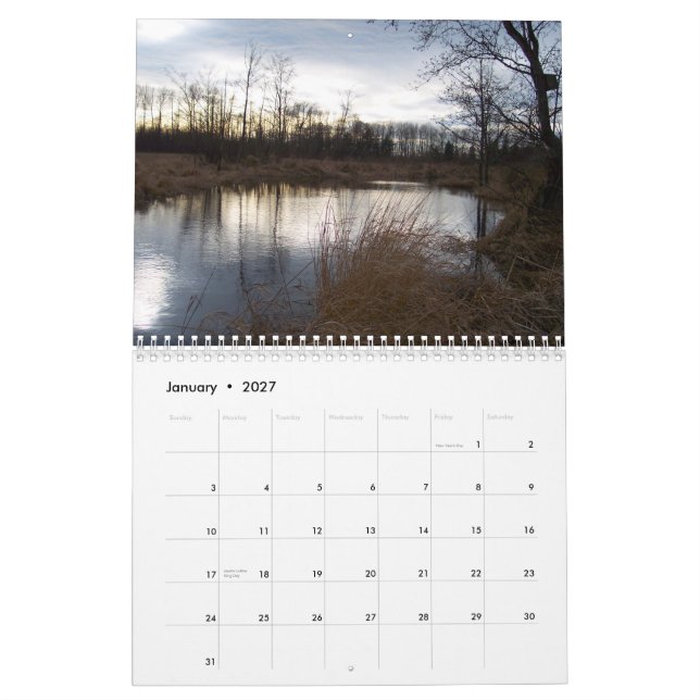Sjöar floder, damm i den Stillahavs- northwesten Kalender (Jan 2027)