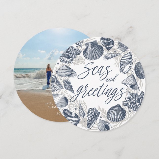 Sjöar och Hälsning | Nautical Seashell PhoCard Inbjudningar (Fram/baksida)