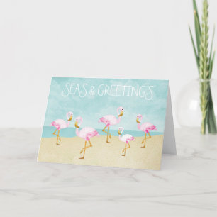 Sjöar och Hälsning Vattenfärgning Rosa Flamingos Helgkort