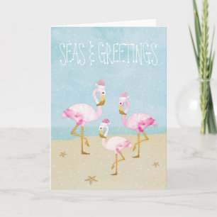 Sjöar och Hälsning Vattenfärgning Rosa Flamingos Helgkort