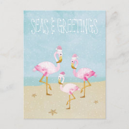 Sjöar och Hälsning Vattenfärgning Rosa Flamingos Vykort
