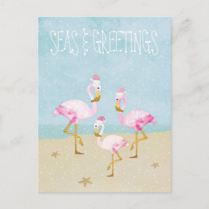 Sjöar och Hälsning Vattenfärgning Rosa Flamingos Vykort