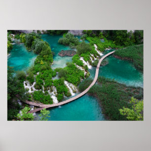Sjöar och vattenfallfototryck. Plitvice Kroatien Poster