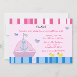 Sjöbåt och Ankare Baby Girl Shower Inbjudan