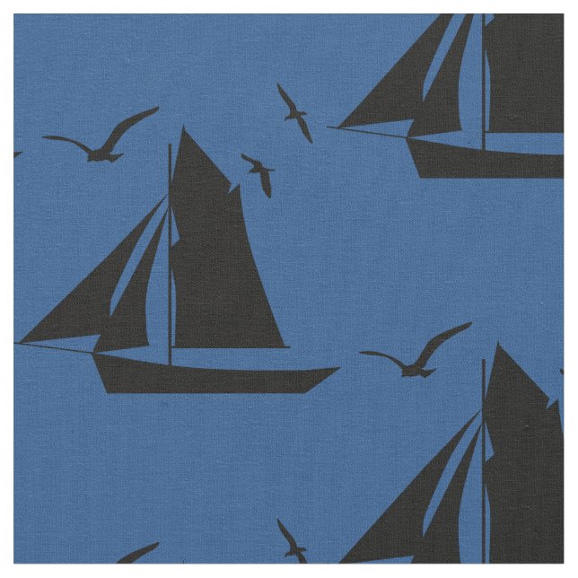 Sjöbåtens Nautical Blue Fabric Tyg (Närbild)