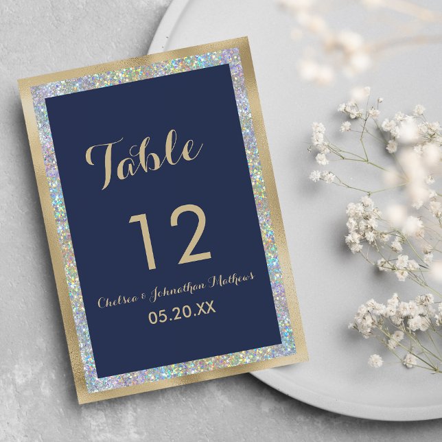 Sjöblått guld silver-holografiskt Bordsnummer (Navy blue gold silver holographic Table Numbers)