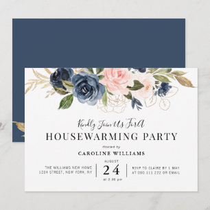Sjöblått och blommigt, uppvärmning av party inbjudningar