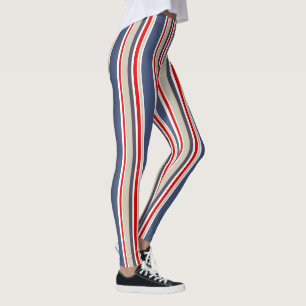 Sjöblått, rött, vitt, Rand, Grått Leggings