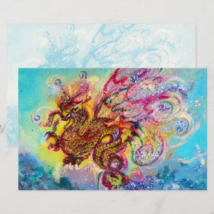 SJÖDRAGON BLAND VÅGAR Fantasy Rosa Blue Brevpapper