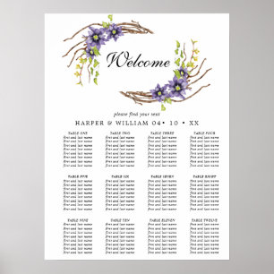Sjöfärgsdiagram för sätet vår blommor bröllop poster