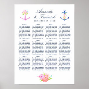 Sjöfärgsdiagram Nautical Blommigt Bröllop Poster
