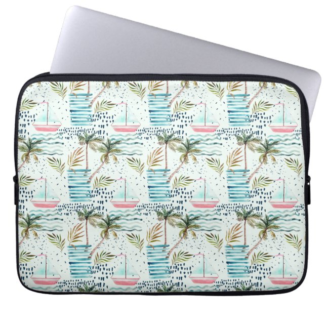 Sjöfärgsfartyg med Handflatan Träd Mönster Laptop Sleeve (Framsidan)