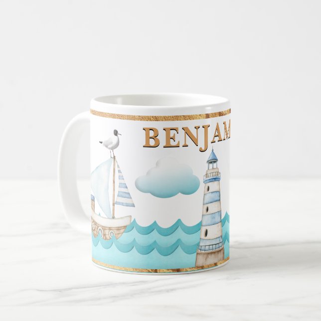 Sjöfärgsfartyg Nautical Lighthouse Sailcraft Mugg (Framsida vänster)
