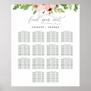 sjöfärgsplan för rosa blommigt bröllop poster
