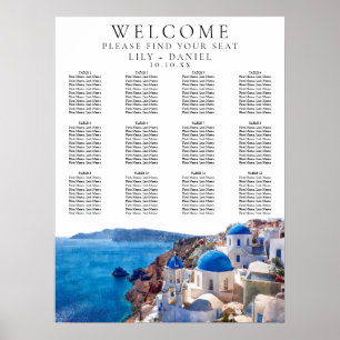 Sjöfärgsrutor Santorini Greece Bröllop Sittdiagram Poster