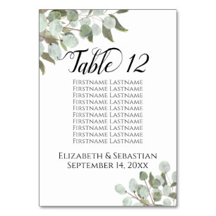 Sjöfärgssätesdiagram Eucalyptus Löv Bröllop Bordsnummer