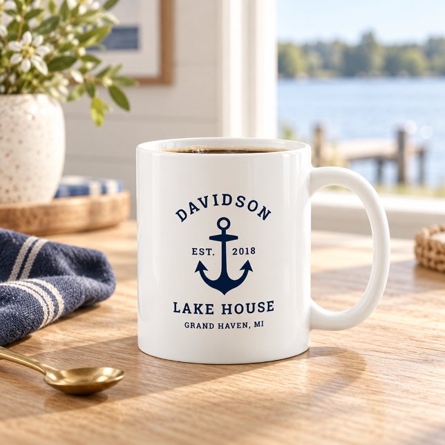 Sjöfart Navy Ankar Sjöhus Monogram Kaffemugg (Skapare uppladdad)