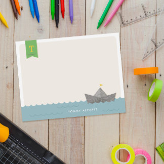 Sjöfart Pappersbåt Monogram Flag Barns Brevpapper Inbjudningar