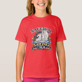 Sjöfart Segelbåt Ankar Ocean Grafik Flickor T Shirt