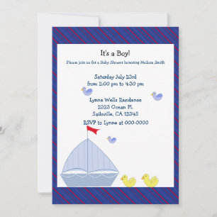 Sjöfart Segelbåt Baby Pojke Dop Invitation Inbjudningar