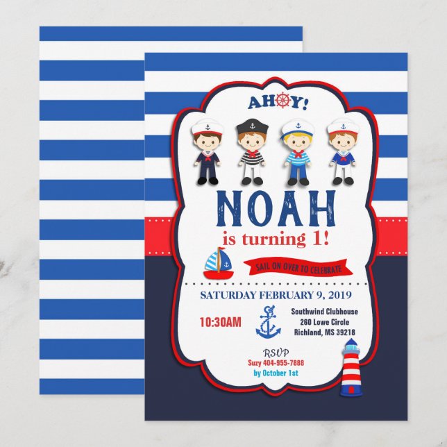 Sjöfart Sjöpojkar Inbjudningar (Fram/baksida)