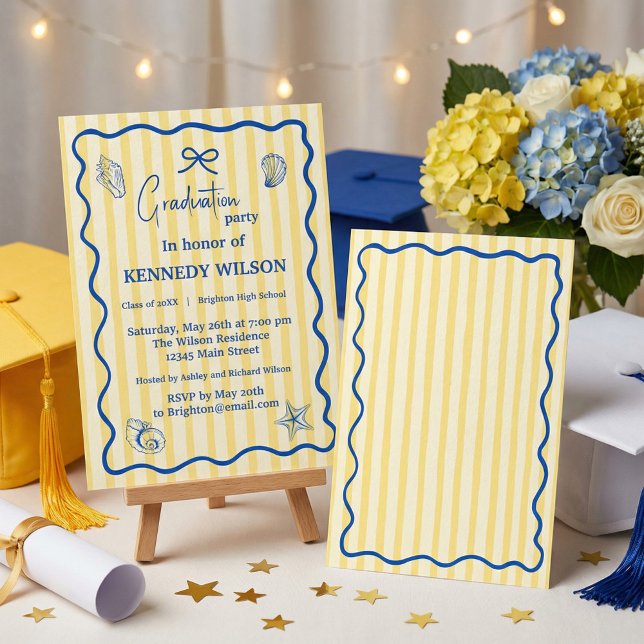 Sjöfarts Avslutningsfest Inbjudan Blå Kustnära (#graduationinvitation #graduationparty #graduation2026 #beachgraduation #nauticalparty #coastalparty)